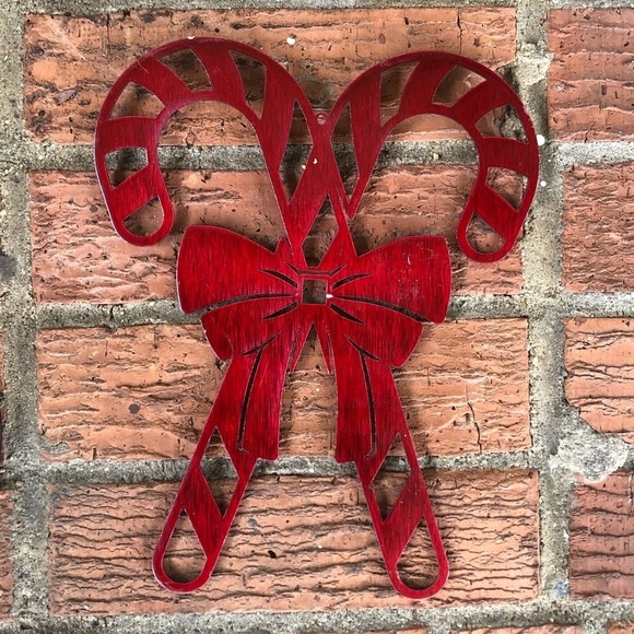 Redline Steel Seasonal Christmas Candy Cane Red Metal Wall Art Decorative Sign - Picture 2 of 5